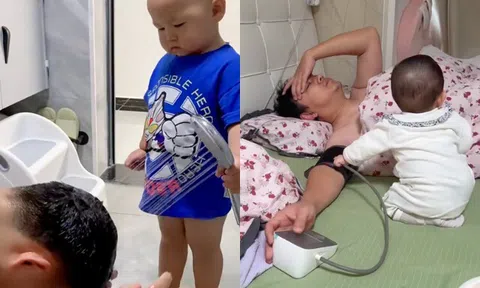 Loạt ảnh các ông bố ở nhà chăm con cho vợ đi chơi Lễ: Người được phục vụ sướng như tiên, người ngất xỉu vì mệt