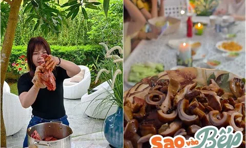 Vợ Mạnh Trường chiêu đãi cả nhà Đan Lê ở biệt thự đẹp trên núi: Toàn món thơm nức đến nỗi "bụng căng tròn"