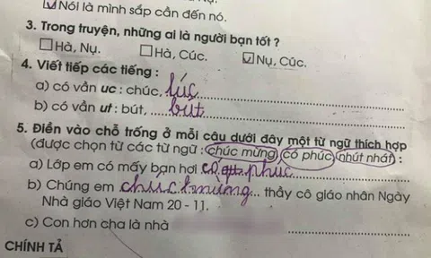 Học sinh làm bài tập điền thành ngữ "Con hơn cha là nhà…", đáp án bé đưa ra ngoài sức tưởng tượng của cô giáo