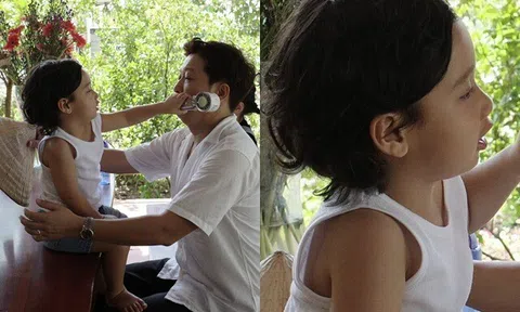 Con trai Trường Giang Nhã Phương có góc nghiêng "thần thánh" giống bố, ai cũng tấm tắc khen: Tóc xoăn lãng tử, mũi cao vút