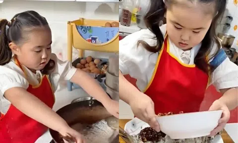 Bé gái tiểu học xinh xắn ngày ngày nấu cơm cho mẹ đang có bầu, nhìn thực đơn ai cũng tấm tắc