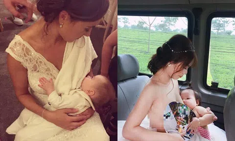 Khoảnh khắc cô dâu Việt xinh đẹp cho con bú khiến dân mạng nức nở "Bố đứa trẻ là người hạnh phúc nhất!"