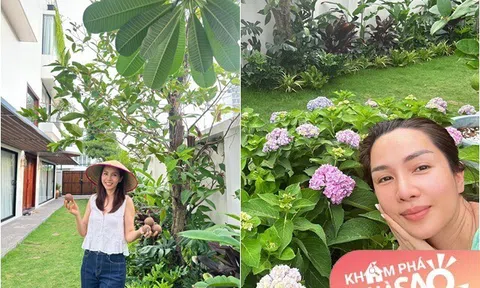 Vừa về biệt thự hoành tráng chưa tân gia, cặp đôi nổi tiếng showbiz đã thu hoạch trái bự, cẩm tú cầu ngập lối