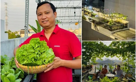 Kỹ sư IT biến sân thượng 55m² thành khu vườn xanh, tối đến cả nhà cùng lên thư giãn