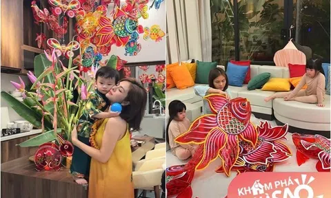 Biệt thự 1.000m2 của Vân Trang đẹp lộng lẫy mùa Trung thu, cô tự bắc thang trang trí để 4 con có tuổi thơ sống động