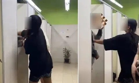 Tóm sống kẻ quay lén trong WC trạm xăng, cô gái mặc áo đen đấm túi bụi khiến đối tượng khóc ròng xin lỗi