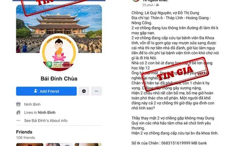 Cảnh báo: Xuất hiện tài khoản giả mạo Facebook chùa Bái Đính kêu gọi từ thiện