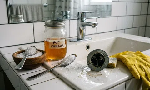 Muối hạt và giấm nóng - mẹo khử mùi, giảm tắc cống đơn giản mà vô cùng hiệu quả  