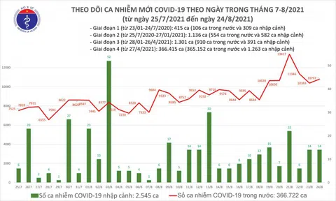 Tối 24/8, cả nước có 10.811 ca mắc Covid-19, TP.HCM và Bình Dương ghi nhận 8.255 ca