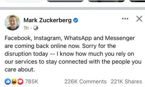 Facebook sập trên toàn cầu, Mark Zuckerberg nói gì?