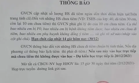 Thu hồi thông báo "học sinh chưa tiêm vaccine ngừa COVID-19 không được học trực tiếp" tại một trường ở Long An