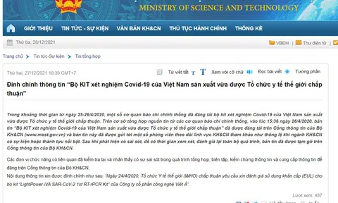 Bộ KH&CN chính thức thông tin về nội dung công bố liên quan tới Kit test của Việt Á
