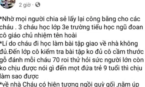 Xôn xao vụ việc 3 học sinh tiểu học bị đánh mỗi người 70 roi, nhà trường nói gì?