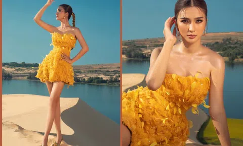 Không ngại làn da rám nắng, Kim Tuyến tự tin thả dáng trên đồi cát