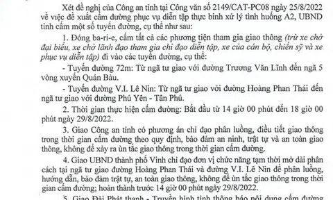 Nghệ An "hoả tốc" cấm đường phục vụ diễn tập thực binh