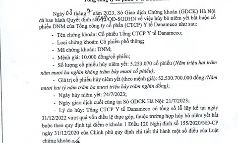 Hơn 5 triệu cổ phiếu DNM của Danameco bị hủy niêm yết