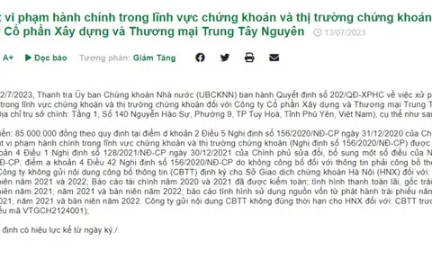 Xây dựng và Thương mại Trung Tây Nguyên bị xử phạt 85 triệu đồng