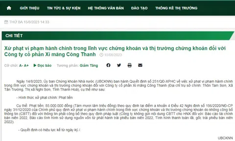 Vì sao Xi măng Công Thanh bị phạt 85 triệu đồng?