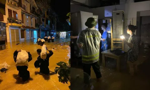 Yên Bái: Nước sông Hồng dâng cao, công an hỗ trợ người dân chạy lũ trong đêm