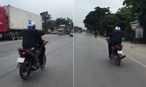 Nghệ An: Thót tim nam thanh niên lái xe bằng chân, tay còn bận nghịch điện thoại