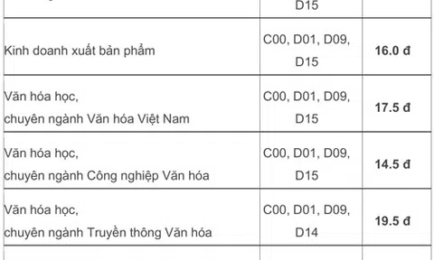 Điểm chuẩn Đại học Văn hóa TP HCM 14-21,25
