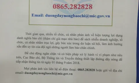 Cục báo chí tiếp nhận thông tin phản ánh của người dân thông qua đường dây nóng