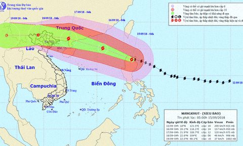 Siêu bão Mangkhut tiến vào biển Đông, có thể ảnh hưởng 27 tỉnh thành