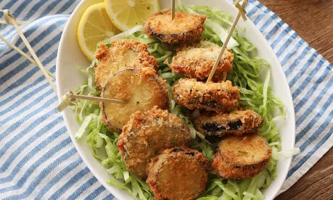 Ghim ngay công thức làm cà tím kẹp thịt và phô mai chiên giòn cực ngon