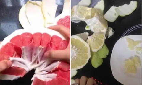 Trổ tài bóc bưởi theo clip quảng cáo, cô gái muối mặt vì \"đời không như mơ\"