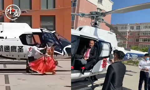 Chú rể dùng hẳn trực thăng đón dâu, dân mạng quay ra tranh cãi gay gắt