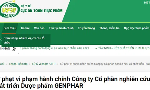 Công ty cổ phần nghiên cứu và phát triển Dược phẩm GENPHAR bị xử phạt vì vi phạm sản xuất thực phẩm
