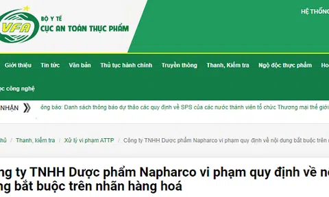 Công ty TNHH dược phẩm Napharco bị xử phạt do vi phạm quy định về nội dung bắt buộc trên nhãn hàng hoá