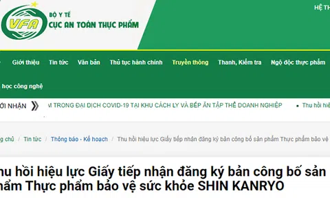 Thu hồi hiệu lực Giấy tiếp nhận đăng ký bản công bố sản phẩm  SHIN KANRYO