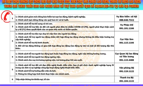 Công bố 6 đường dây nóng giải đáp về gói hỗ trợ khó khăn do COVID