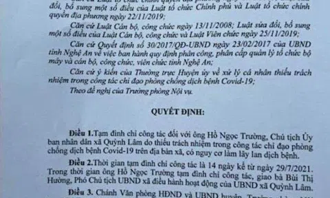 Chủ tịch xã ở Nghệ An cho F1 về thăm vợ con có thể bị xử lý ra sao?