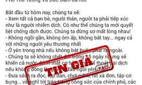 Xuất hiện thông tin giả mạo phát ngôn chỉ đạo chống dịch COVID-19 của Phó Thủ tướng Vũ Đức Đam