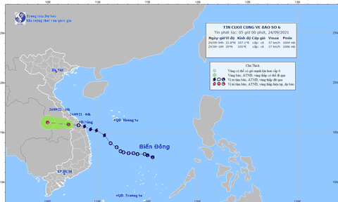 Bão số 6 suy yếu thành một vùng áp thấp, nhiều nơi có mưa dông