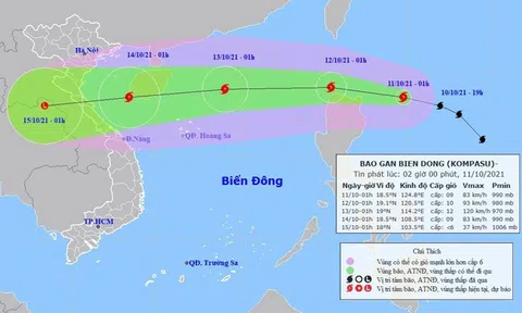 Sáng 11/10, bão Kompasu tiếp tục hướng vào Biển Đông, sức gió mạnh nhất giật cấp 11