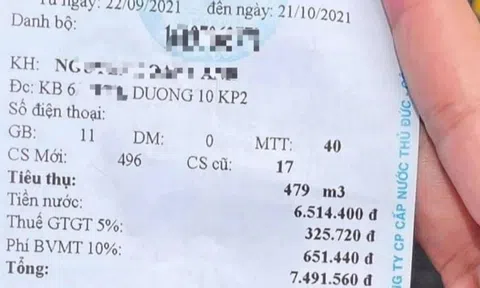 'Tá hỏa' nhận hóa đơn tiền nước tăng gấp 15 lần sau ngày giãn cách