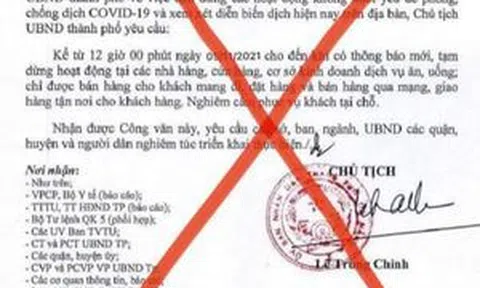 Văn bản Đà Nẵng tiếp tục dừng bán ăn uống tại chỗ từ 12h trưa 5/11 là giả