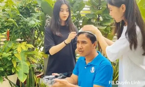 Hai con gái trổ tài cắt tóc cho Quyền Linh, gương mặt hoang mang của phụ huynh khiến cư dân mạng phải bật cười