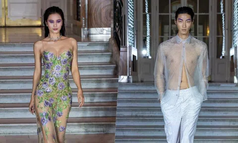 Váy áo xuyên thấu trong bộ sưu tập thứ 9 của Trần Hùng ở London Fashion Week 2022