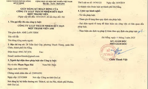 Công ty Luật TNHH Một thành viên AMI thay đổi nội dung đăng ký hoạt động của lần 4