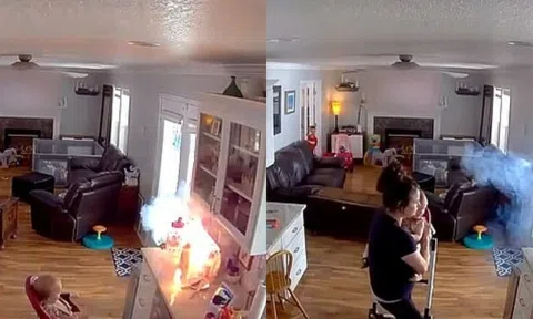 Camera an ninh ghi lại khoảnh khắc kinh hoàng thuốc lá điện tử phát nổ cạnh một em bé