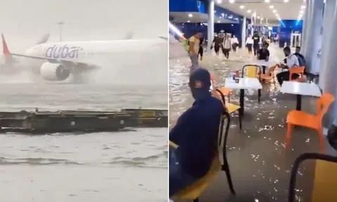 Ngập lụt Dubai: Máy bay rẽ sóng như du thuyền, trung tâm mua sắm ngập trong biển nước