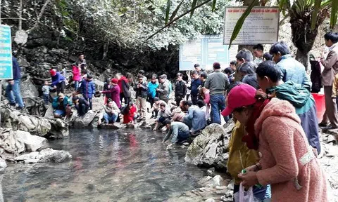 Hàng nghìn du khách chen chân đổ về suối cá thần cầu may dịp đầu năm mới