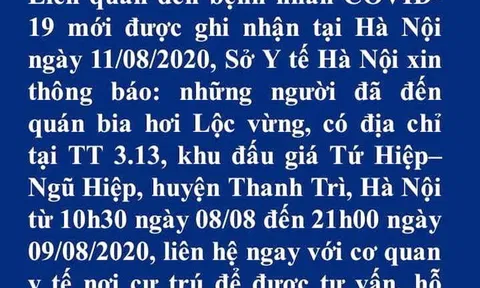 Sở Y tế Hà Nội phát thông báo khẩn tìm người đến quán bia Lộc Vừng