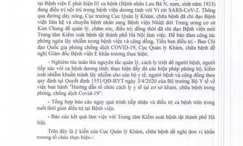 Bộ Y tế ra công văn hỏa tốc chỉ đạo công tác chống dịch Covid-19 tai Bệnh viện E