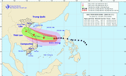 Dự báo thời tiết 13/11: Bão số 13 dự kiến đổ bộ vào các tỉnh Bắc Trung bộ