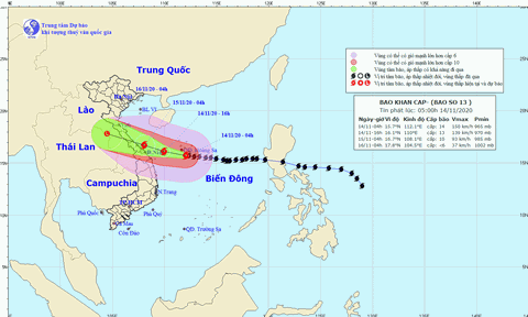 Bão số 13 sẽ đổ bộ vào các tỉnh từ Hà Tĩnh đến Quảng Nam
